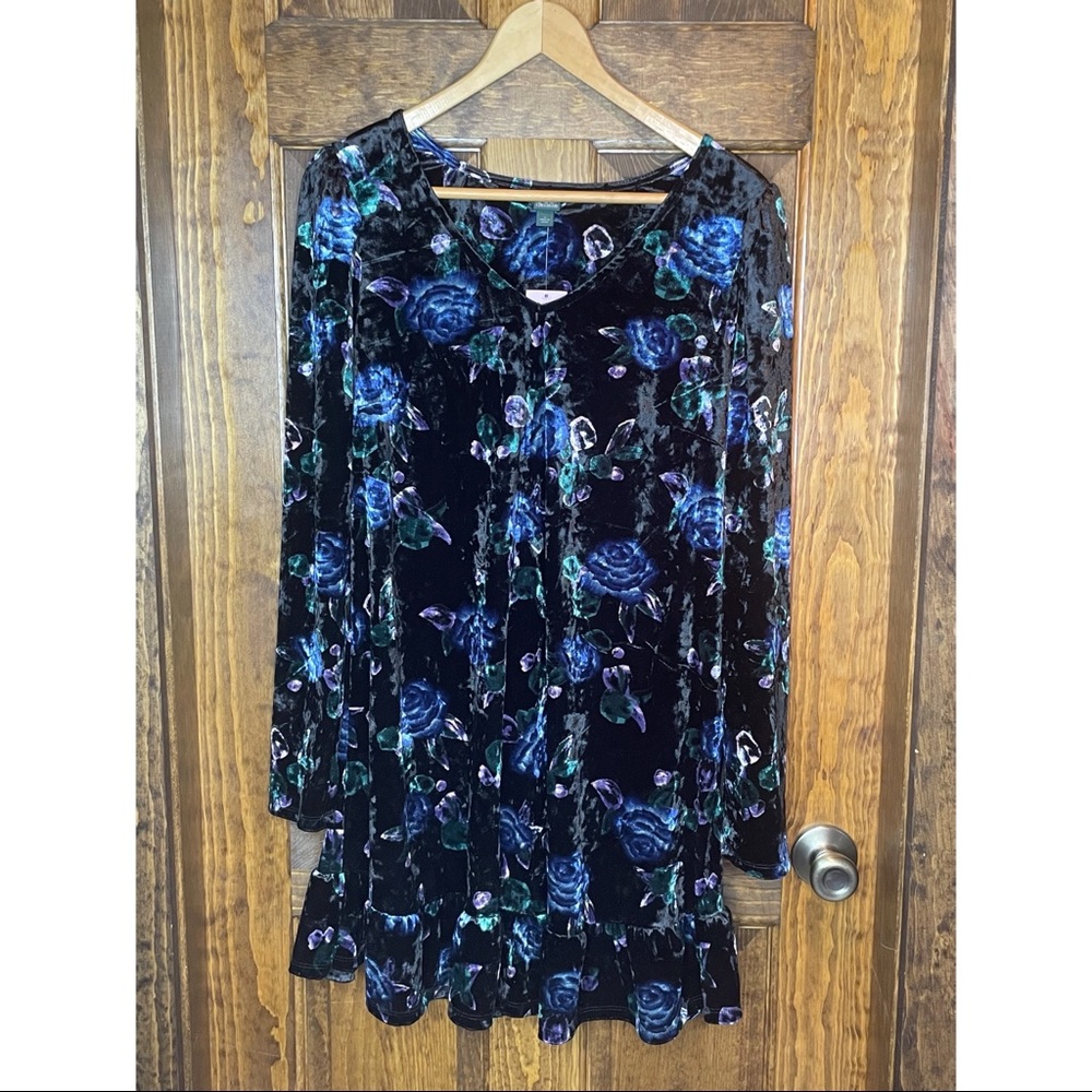 Wild Fable women’s L satin blue rose dress NWT